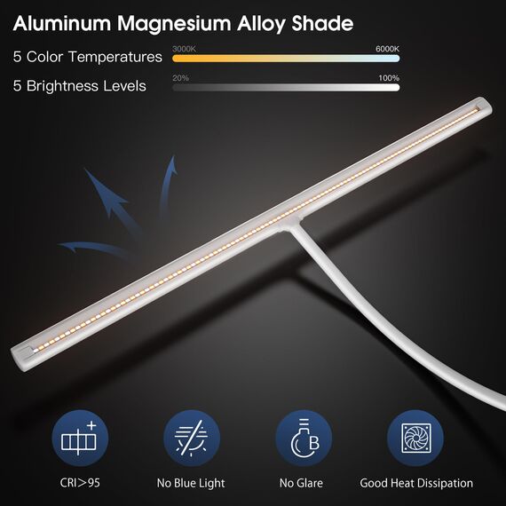 EYOCEAN Schreibtischlampe LED, 24W 80cm Tischlampe mit Gestensteuerung & Fernbedienung, Dimmbare Tageslichtlampe, Monitor Lampe für Büroangestellte, Studente, Designer, Künstler, Videoeditoren