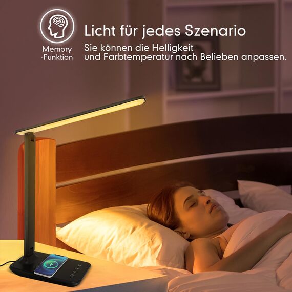 Jumoking Schreibtischlampe LED Dimmbar Augenschutz,Desk Lamp mit 5 Farben und 5 Helligkeitsstufen,Tischlampemit USB Ladeanschluss Touch Steuerung für Kinder, Schlafzimmer, Lektüre, Büros (Black Pro)