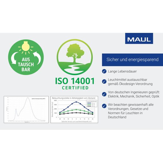 MAUL LED Schreibtischlampe MAULstudy | Verstellbare Klemmleuchte mit Gelenkarm für Büro, Arbeitszimmer und Schreibtisch | Elegante Bürolampe aus Metall | Inklusive LED-Leuchtmittel | Silber