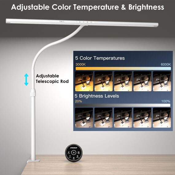 EYOCEAN Schreibtischlampe LED, 24W 80cm Tischlampe mit Gestensteuerung & Fernbedienung, Dimmbare Tageslichtlampe, Monitor Lampe für Büroangestellte, Studente, Designer, Künstler, Videoeditoren