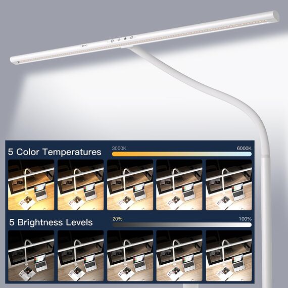 EYOCEAN Schreibtischlampe LED mit Gestensteuerung & Fernbedienung, 24W 80CM Klemmbare Schreibtischlampen, Dimmbare Einstellbare Farbtemperaturen Monitor Lampe, Tageslichtlampe für Heimbüro, Weiß