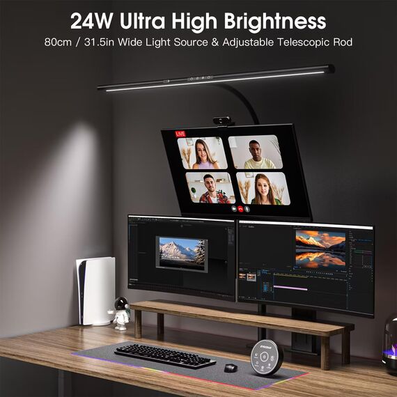 EYOCEAN Schreibtischlampe LED, 24W 80CM Tischlampe mit Gestensteuerung, Dimmbare Tageslichtlampe Augenschutz Monitor Lampe für Arbieter in Büro Leser Architekenden Schneider