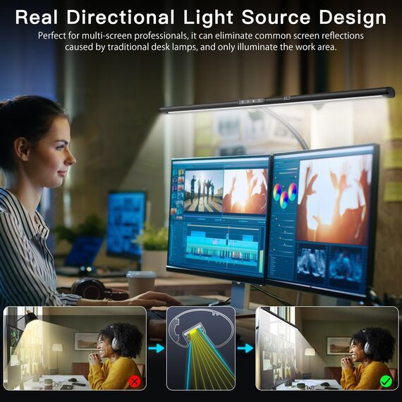 EYOCEAN Schreibtischlampe LED mit Gestensteuerung & Fernbedienung, 24W 80CM Klemmbare Dimmbare Monitor Lampe, Tageslichtlampe für Arbeiter in Büro Leser Architekenden Schneider