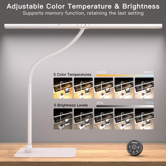 EYOCEAN Schreibtischlampe LED mit Gestensteuerung & Fernbedienung, Dimmbare Monitor Lampe 24W 80cm, Tageslichtlampe Schreibtisch für Homeoffice, Bürolampe mit Sockel, Tischlampe, Mattweiß