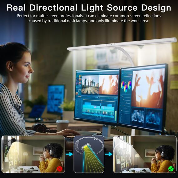 EYOCEAN Schreibtischlampe LED mit Gestensteuerung & Fernbedienung, 24W 80CM Klemmbare Schreibtischlampen, Dimmbare Einstellbare Farbtemperaturen Monitor Lampe, Tageslichtlampe für Heimbüro, Weiß