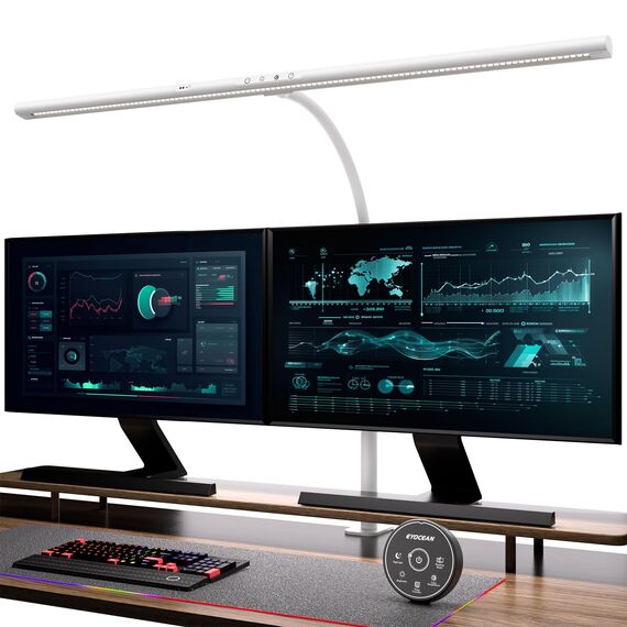 EYOCEAN Schreibtischlampe LED mit Gestensteuerung & Fernbedienung, 24W 80CM Klemmbare Schreibtischlampen, Dimmbare Einstellbare Farbtemperaturen Monitor Lampe, Tageslichtlampe für Heimbüro, Weiß