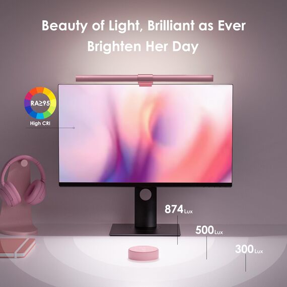 Quntis Rosa Computer Monitor Lampe mit Hintergrundbeleuchtung Fernbedienung, 40cm Curved Monitor Light Bar, Augenschonende Bildschirmlampe LED, Geschenke für Frauen Mädchen, Bürolampe für HomeOffice