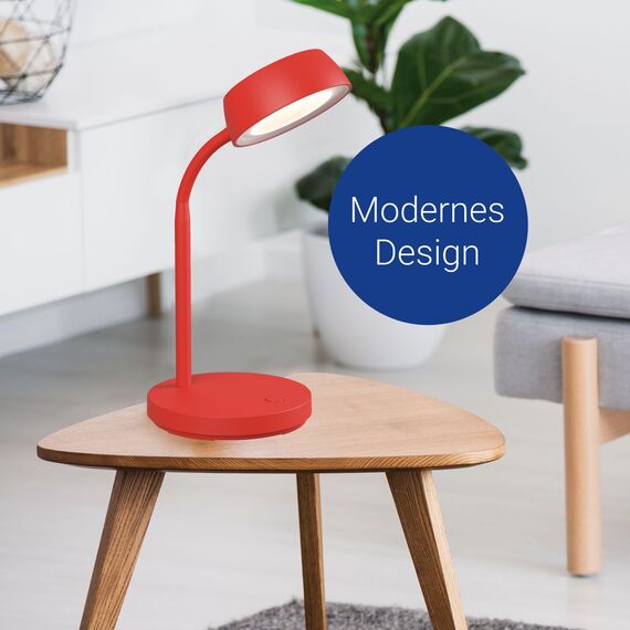 MAUL Schreibtischlampe LED MAULabby | Kleine Schreibtischlampe mit Standfuß | Moderne Tischlampe für Schreibtisch, Büro | Flexible LED Lampe mit 3000K warmweißem LED Licht | Rot