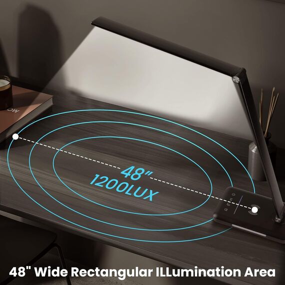 BIENSER Schreibtischlampe LED mit 10W Wireless Charging, USB Ladefunktion, 600LM Bürolampe Tischlampe mit 10 Helligkeits X 5 Farbstufen Dimmbar, Nachtlicht, Memory-Funktion, Auto Timer, 6000K, 24W