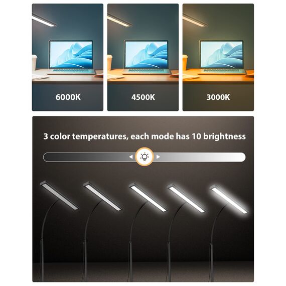 iFalarila 10W Schreibtischlampe Dimmbar - 160 LED Super Helle Klemmleuchte mit USB-Adapter | 3 Farbtemperaturen & 10 Helligkeitsstufen | 70cm Flexiblem Schwanenhals, Arbeitslampe für Home Office