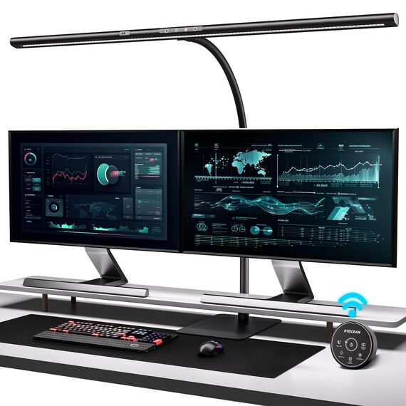 EYOCEAN Schreibtischlampe LED mit Gestensteuerung & Fernbedienung, Dimmbare Monitor Lampe 24W 80cm, Tageslichtlampe Schreibtisch für Homeoffice, Bürolampe mit Sockel, 5 Farbtemperaturmodi Tischlampe