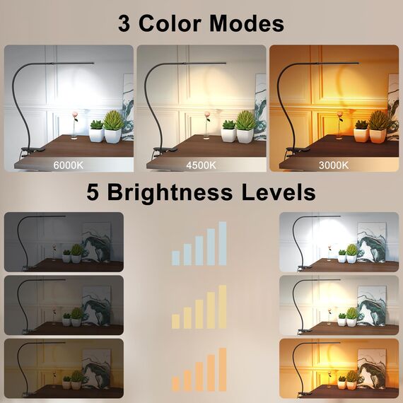Mojimdo Schreibtischlampe 77 LED mit Fernbedienung [Beeindruckende Lichtleistung] 70CM Klemmlampe, 3 Farben & 10 Helligkeitsstufen, 360° Flexibel mit USB-Ladegerät