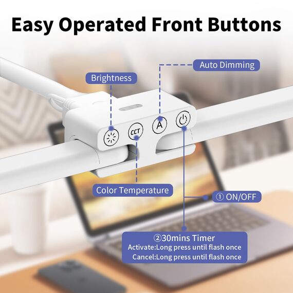 EppieBasic 24W Doppelkopf Schreibtischlampe LED Dimmbar mit Metallbasis, 80cm Groß Schreibtischlampe für Homeoffice, Augenschutz Schwanenhals Büro Tischlampe, Monitor Lampe, Tageslichtlampe - Weiß