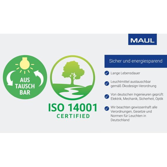 MAUL LED Schreibtischlampe MAULstudy | Verstellbare Stehlampe mit Gelenkarm für Büro, Arbeitszimmer und Schreibtisch | Elegante Bürolampe aus Metall | Exklusive LED-Leuchtmittel | Weiß