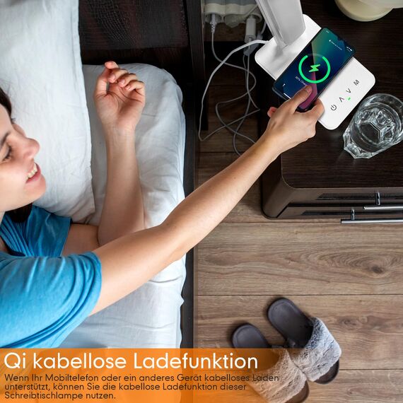 Jumoking Schreibtischlampe LED Dimmbar Augenschutz,Desk Lamp mit 5 Farben und 5 Helligkeitsstufen,Tischlampemit USB Ladeanschluss Touch Steuerung für Kinder, Schlafzimmer, Lektüre, Büros (White Pro)