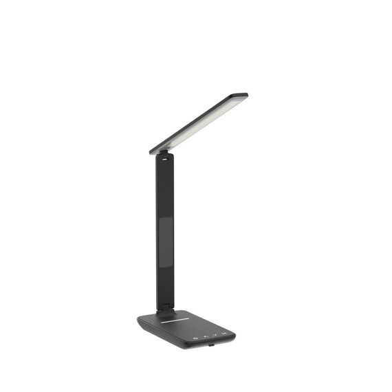 Schreibtischlampe LED Dimmable mit Uhr Desk Lamp 3 Colours und 5 Brightness Levels Eye-Friendly Bedside Lamp Kabellosem Laden und USB-Anschluss Smartphone Nachttischlampe Wireless Charger Tischleuchte