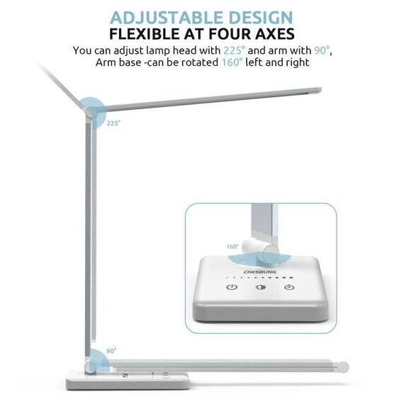 Chesbung Schreibtischlampe LED Dimmbare Tischleuchte, 5 Farb und 10 Helligkeitsstufen, Augenschutz Tischlampe für Kinder, Touch-Bedienung, Faltbar, Nachttischlampe mit 2500mAH Eingebaute Batterie
