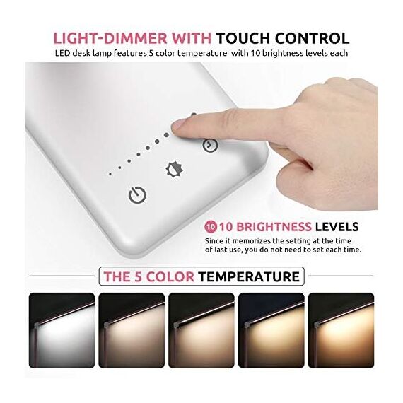 Chesbung Rosa Schreibtischlampe LED Dimmbare Tischleuchte, 5 Farb und 10 Helligkeitsstufen, Augenschutz Tischlampe für Kinder, Touch-Bedienung, Faltbar, Nachttischlampe mit 2500mAH Eingebaute Batterie