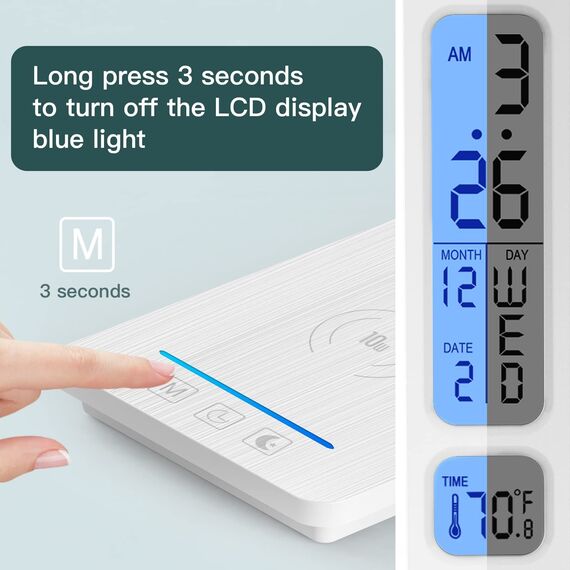 Schreibtischlampe LED Dimmbar mit Ladefunktion Uhr - Tischlampe Nachtlicht mit 10W Kabellosem Ladegerät, USB-Ladeanschluss Klappbare Schreibtisch Lampe Tx223white-eu