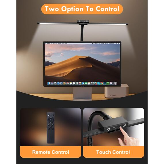 VUENICEE Doppelkopf Schreibtischlampe LED,Tischlampe Dimmbar mit Fernbedienung,20W Schreibtisch Lampe Klemmleuchte Bürolampe, 5 Farb & Helligkeitsstufen, Verstellbare Schwanenhals