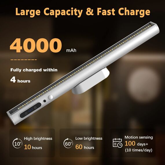 bravzurg Lichtleiste Akku mit Bewegungsmelder, Unterbauleuchte Küche LED Batterie Kabellos mit Fernbedienung Magnet, Schrankbeleuchtung Dimmbare, Batteriebetrieben lampe für Spiegel Schreibtisch Wand
