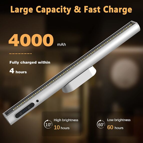 bravzurg Unterbauleuchte Küche LED Akku, 4000mAh Schrankbeleuchtung mit Fernbedienung Magnet, Dimmbare Lichtleiste Batterie Kabellos,Aufladbar USB Batteriebetrieben Lampe für Spiegel Schreibtisch Wand