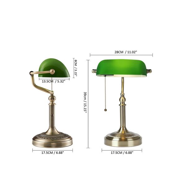 Newrays Grünes Glas Bankers Schreibtischlampe mit Pull Chain Switch Plug in Leuchte für Home Office