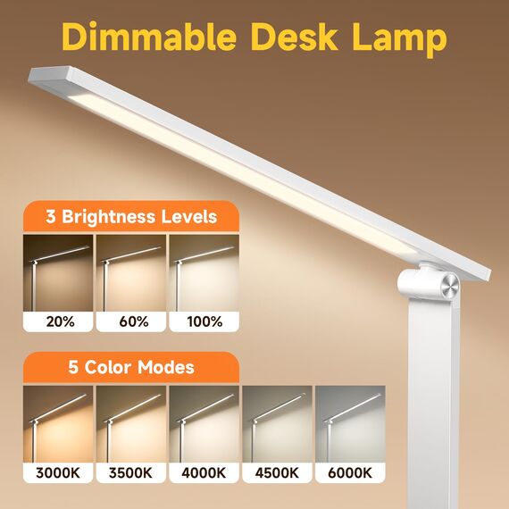 LED Schreibtischlampe Kinder LED Tischlampe,15-Modi Dimmbar Tischleuchte Tischlampen Desk Lamp,1000LM Leselampe Kinder Tageslichtlampe Schreibtisch Lampe Schreibtischlampen Tisch Lampe Table Lamp Weiß