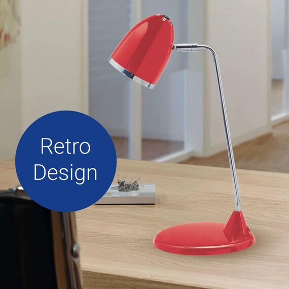 MAUL Schreibtischlampe LED Maulstarlet | Schreibtischlampe im Vintage Look | Stilvolle Lampe aus Metall mit 3000K Farbtemperatur | LED Tischleuchte mit Standfuß für Schreibtisch | Rot