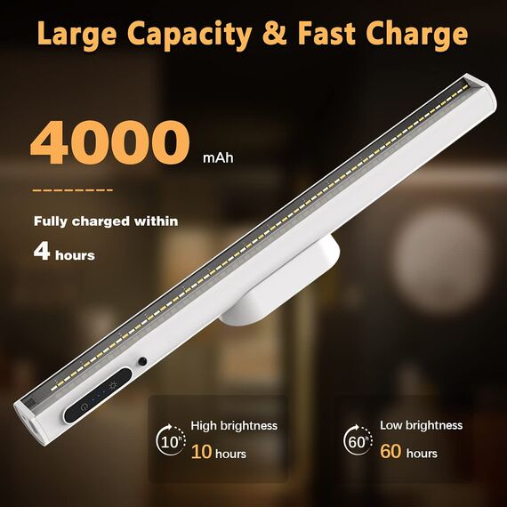 bravzurg Unterbauleuchte Küche LED Akku, 4000mAh Schrankbeleuchtung mit Fernbedienung Magnet, Dimmbare Lichtleiste Batterie Kabellos,Aufladbar USB Batteriebetrieben Lampe für Spiegel Schreibtisch Wand