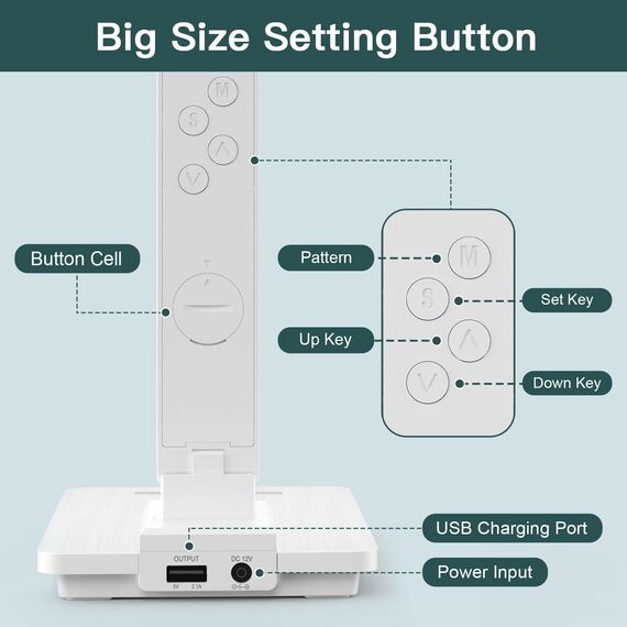 Schreibtischlampe LED Dimmbar mit Ladefunktion Uhr - Tischlampe Nachtlicht mit 10W Kabellosem Ladegerät, USB-Ladeanschluss Klappbare Schreibtisch Lampe Tx223white-eu