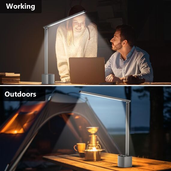 Hapfish Schreibtischlampe LED Dimmbar Touch, Schreibtischleuchte Akku Aufladbar, Tageslichtlampe Klappbar und Drehbar, 5000mAh Modern Kabellos Tischlampe für Büro, Outdoor, Nachttisch (Grau)