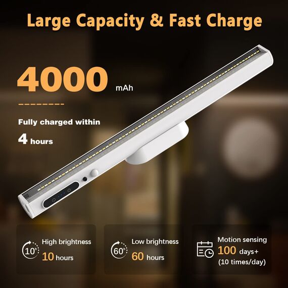 bravzurg Lichtleiste Akku mit Bewegungsmelder, Unterbauleuchte Küche LED Batterie Kabellos mit Fernbedienung Magnet, Schrankbeleuchtung Dimmbare, Batteriebetrieben lampe für Spiegel Schreibtisch Wand