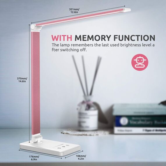 Chesbung Rosa Schreibtischlampe LED Dimmbare Tischleuchte, 5 Farb und 10 Helligkeitsstufen, Augenschutz Tischlampe für Kinder, Touch-Bedienung, Faltbar, Nachttischlampe mit 2500mAH Eingebaute Batterie
