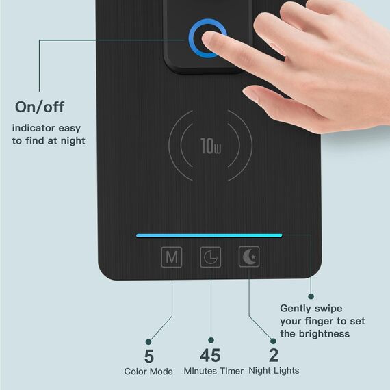 Schreibtischlampe LED Dimmbar mit Ladefunktion Uhr - Tischlampe Nachtlicht mit 10W Kabellosem Ladegerät, USB-Ladeanschluss Klappbare Schreibtisch Lampe, Touch 5-stufig Dimmbare Beleuchtung, 3 Modi