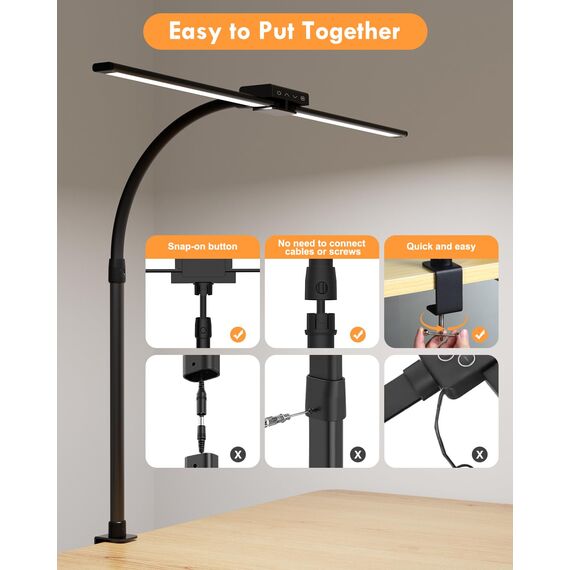 VUENICEE Doppelkopf Schreibtischlampe LED,Tischlampe Dimmbar mit Fernbedienung,20W Schreibtisch Lampe Klemmleuchte Bürolampe, 5 Farb & Helligkeitsstufen, Verstellbare Schwanenhals