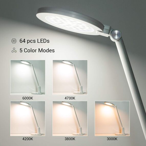 JUKSTG Schreibtischlampe LED, 12W Büro Tischleuchte TouchBedienung Dimmbar 10 Helligkeits 5 Farbstufen Augenschutz Tischlampen Nachttischlampe, für Büro, Lesen, Arbeit,Kinder (Weiß)