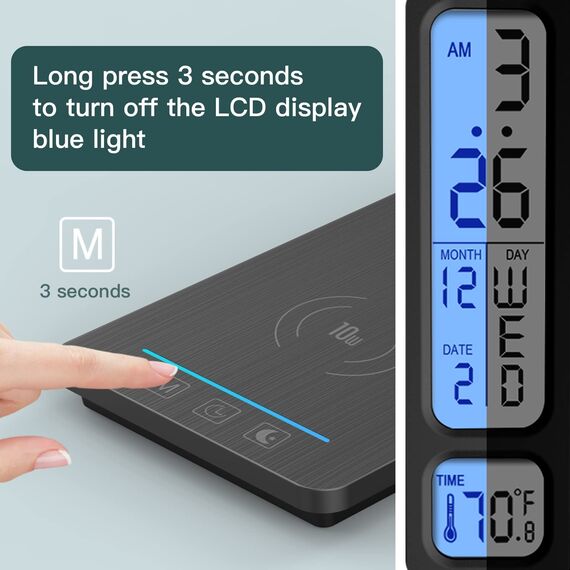 Schreibtischlampe LED Dimmbar mit Ladefunktion Uhr - Tischlampe Nachtlicht mit 10W Kabellosem Ladegerät, USB-Ladeanschluss Klappbare Schreibtisch Lampe, Touch 5-stufig Dimmbare Beleuchtung, 3 Modi