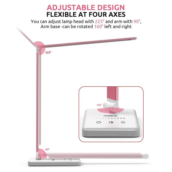 Chesbung Rosa Schreibtischlampe LED Dimmbare Tischleuchte, 5 Farb und 10 Helligkeitsstufen, Augenschutz Tischlampe für Kinder, Touch-Bedienung, Faltbar, Nachttischlampe mit 2500mAH Eingebaute Batterie
