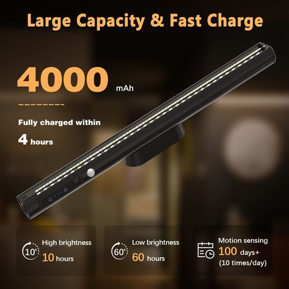 bravzurg Lichtleiste Akku mit Bewegungsmelder, Unterbauleuchte Küche LED Batterie Kabellos mit Fernbedienung Magnet, Schrankbeleuchtung Dimmbare, Batteriebetrieben lampe für Spiegel Schreibtisch Wand