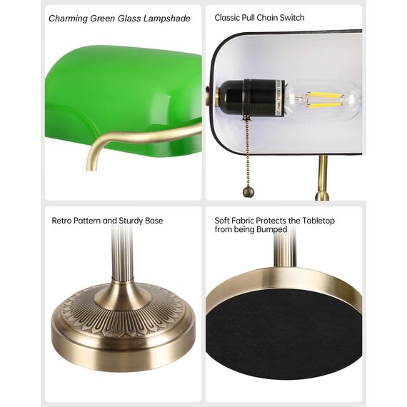 Newrays Grünes Glas Bankers Schreibtischlampe mit Pull Chain Switch Plug in Leuchte für Home Office
