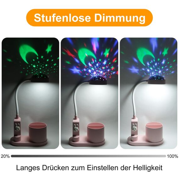 himmel Schreibtischlampe Kinder Nachttischlampe mit Stifthalter, Tischlampe mit automatischem Farbwechsel, dimmbare wiederaufladbare LED-Leselampe für Kinder (rosa)