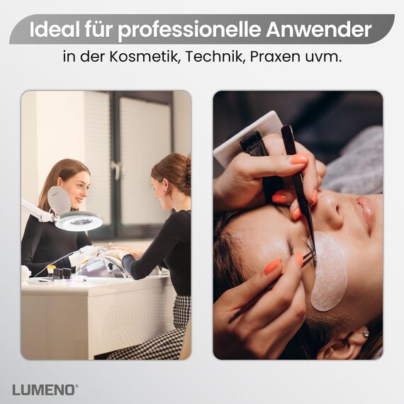 Lumeno LED Lupenleuchte 7218GR Lupenlampe mit 127 mm Echtglaslinse, Arbeitsplatzlampe, Kosmetiklampe, geeignet für Kosmetik, Bastler, Lesehilfe Vergrößerungslampe, 8 Dioptrien Grau