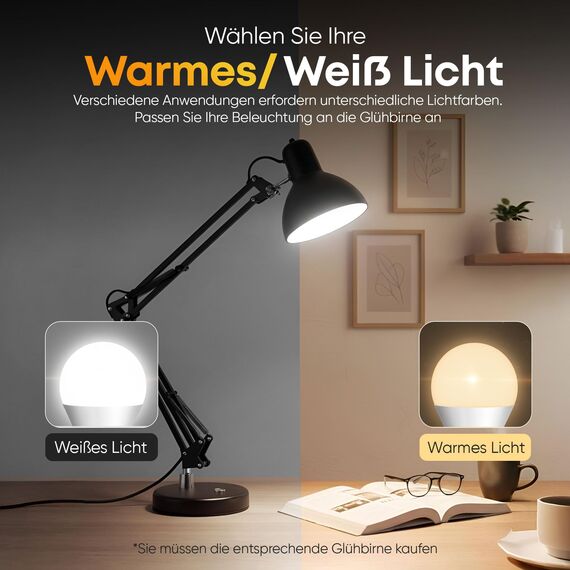 GOODS+GADGETS Retro Arbeitsplatzlampe Leselampe Schreibtischlampe Tischlampe Arbeitsplatz-leuchte Schreibtisch-Leuchte Nachttischleuchte mit Gelenk-Arm aus Metall inkl. LED Glühbirne