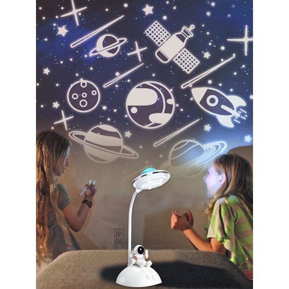 WLHBF Schreibtischlampe Kinder, LED Astronaut Tragbar Tischlampe, Leselampe mit Projektion &Bleistifthalter, Schreibtischlampe Dimmbar Wiederaufladbar Lampe für Student Schlafsaal Studie Lesen