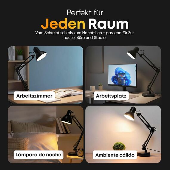 GOODS+GADGETS Retro Arbeitsplatzlampe Leselampe Schreibtischlampe Tischlampe Arbeitsplatz-leuchte Schreibtisch-Leuchte Nachttischleuchte mit Gelenk-Arm aus Metall inkl. LED Glühbirne