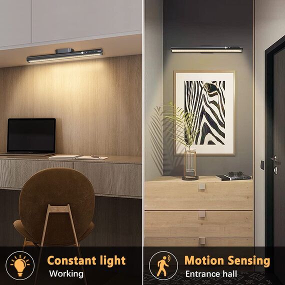 bravzurg Lichtleiste Akku mit Bewegungsmelder, Unterbauleuchte Küche LED Batterie Kabellos mit Fernbedienung Magnet, Schrankbeleuchtung Dimmbare, Batteriebetrieben lampe für Spiegel Schreibtisch Wand