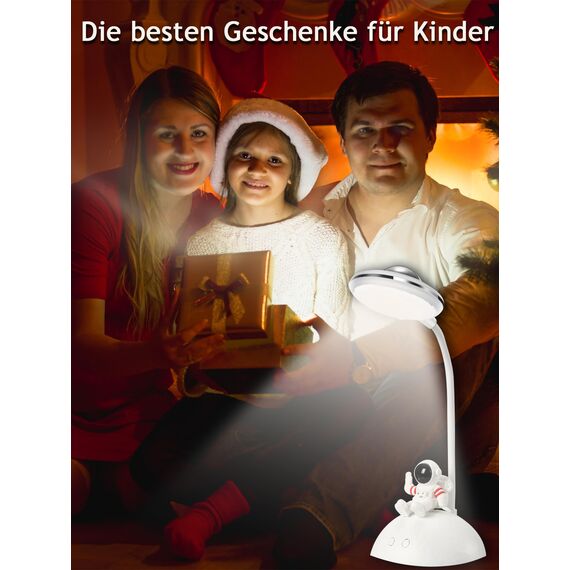 WLHBF Schreibtischlampe Kinder, LED Astronaut Tragbar Tischlampe, Leselampe mit Projektion &Bleistifthalter, Schreibtischlampe Dimmbar Wiederaufladbar Lampe für Student Schlafsaal Studie Lesen
