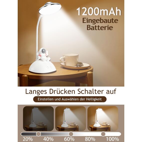 WLHBF Schreibtischlampe Kinder, LED Astronaut Tragbar Tischlampe, Leselampe mit Projektion &Bleistifthalter, Schreibtischlampe Dimmbar Wiederaufladbar Lampe für Student Schlafsaal Studie Lesen