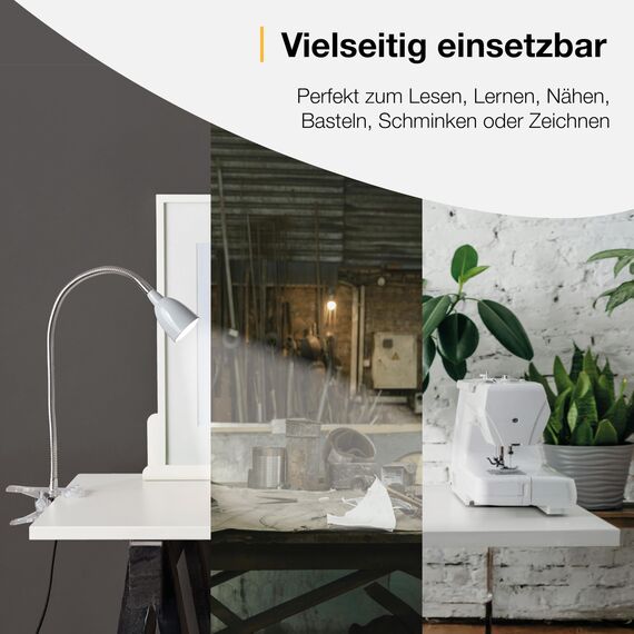 BRILLIANT Lampe Anthony Schreibtischlampe eisen/titan – verstellbare Klemmlampe - LED Tischlampe - LED Klemmleuchte mit Kabel – inkl. Leuchtmittel
